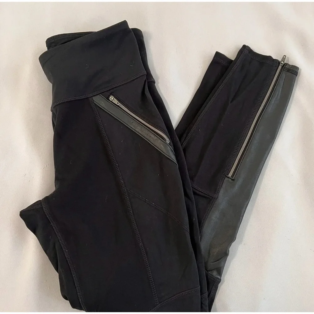 Athleta Womens Leggings Sz Small Black Luxe Ponte Faux Leather High Waisted